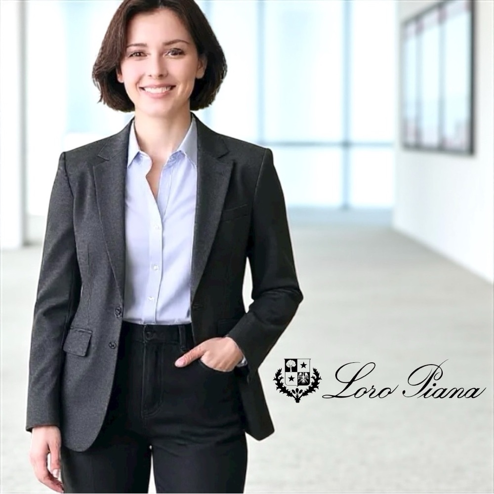 Neiman Marcus Loro Piana Women's Gray Tailored Single-Breasted Blazer